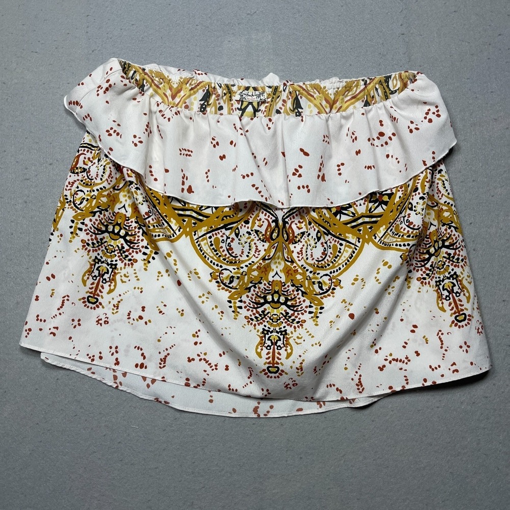Free People Paisley Ruffle Tube Top Strapless Blouse Cream‎ Medium Summer